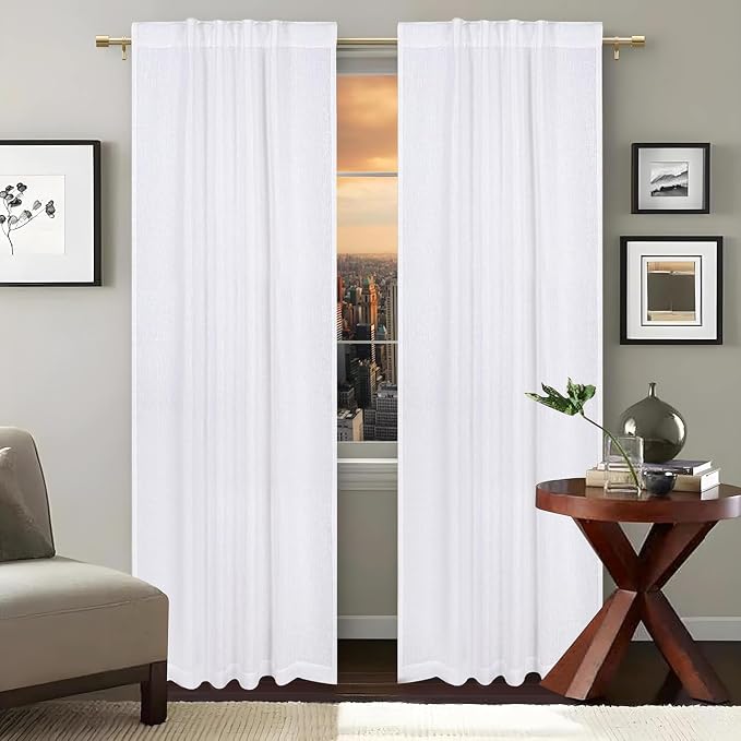 Bedding Craft White Cotton Tab Top Curtain Panels for Bathroom Window, 50x84 inch – Modern Farmhouse Style, Light Filtering, Machine Washable – Ideal for Thanksgiving, Christmas & Everyday Decor