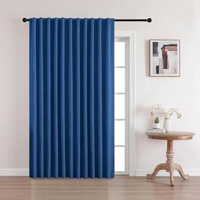 CUCRAF Custom Linen 100% Total Blackout Curtains, Navy Blue Back Tab and Rod Pocket Curtain for Living Room Bedroom, Light Blocking Drapes Thermal Insulated 1 Panel (Custom Size, Color)