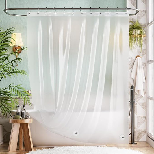 Bathway Shower Curtain Liner, Frosted Shower Curtain Liner 72x72 PEVA Waterproof Shower Curtain Liner Plastic with 3 Magnets and 12 Rustproof Metal Grommets, Lightweight Shower Liner for Bathroom