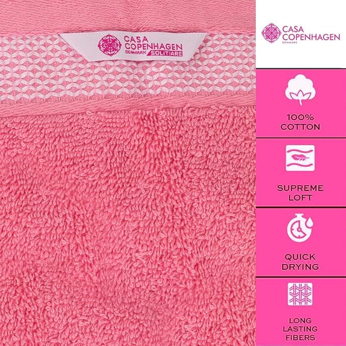 CASA COPENHAGEN Solitaire 6Pcs 100% Egyptian Cotton Large Designer Towels Gift Set- Rosy, 600GSM, 2Bath 2Hand 2Washcloths, Bath Towels for Bathroom Set for Women & Men
