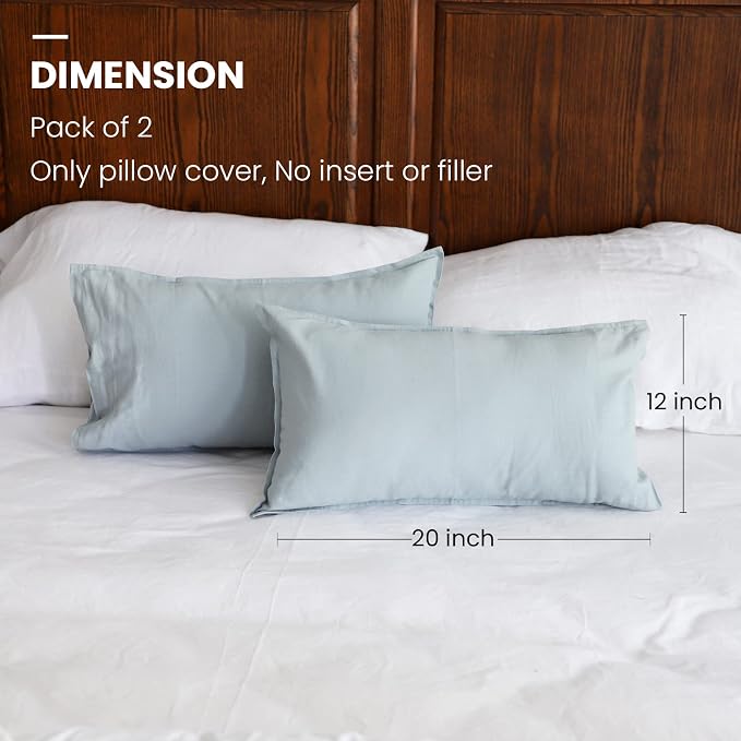 Simple&Opulence Linen Lumbar Pillow Covers 12x20 Inch Set of 2 Flax Cotton Blend Rectangular Decorative Throw Cushion Cover for Couch Sofa Bedroom Office Soft Breathable Farmhouse - Dusty Blue