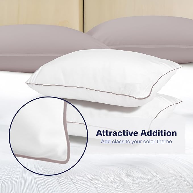 Kickoff Viscose Bamboo Pillowcase, King, Set of 2, 100% Organic Hidden Zippered Viscose Bamboo Pillow Case King Size, Cooling Pillow Cover for Hot Sleepers (20"x40", Trimmed, Grey Mist)