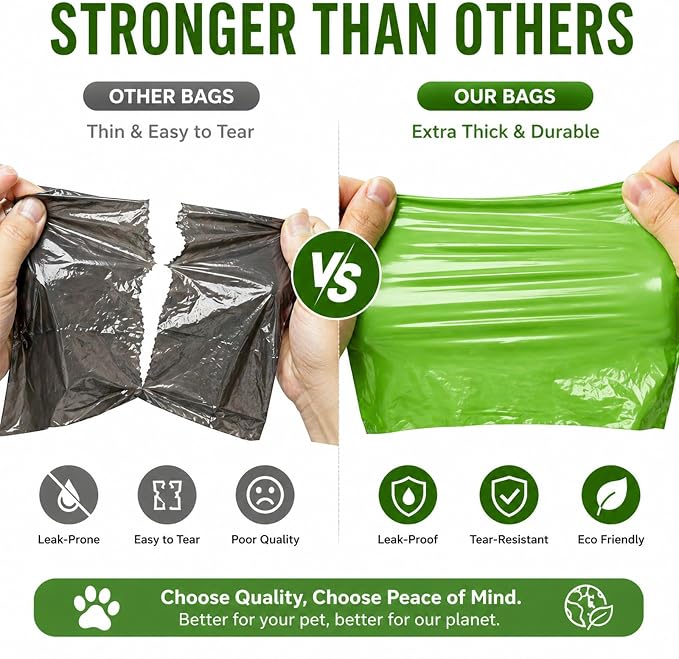 Light Green Dog Waste Bags, 100 Count, Compostable & Extra Thick, Biodegradable Poop Bags for Dogs, Refill Box for Dispenser