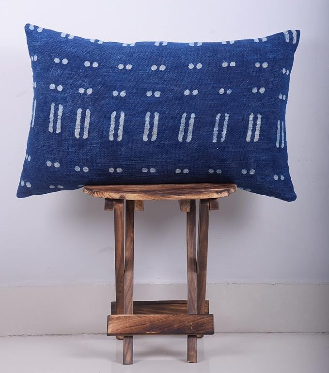 Trade Star Handloomed Authentic Large Bed Pillowcase Throw Cushion Cover 100% Cotton Lumbar Pillow Cover Decorative Spring Farmhouse Indian Couch Pillow for Room Decor (Indigo Blossom 14X22 INCHES)