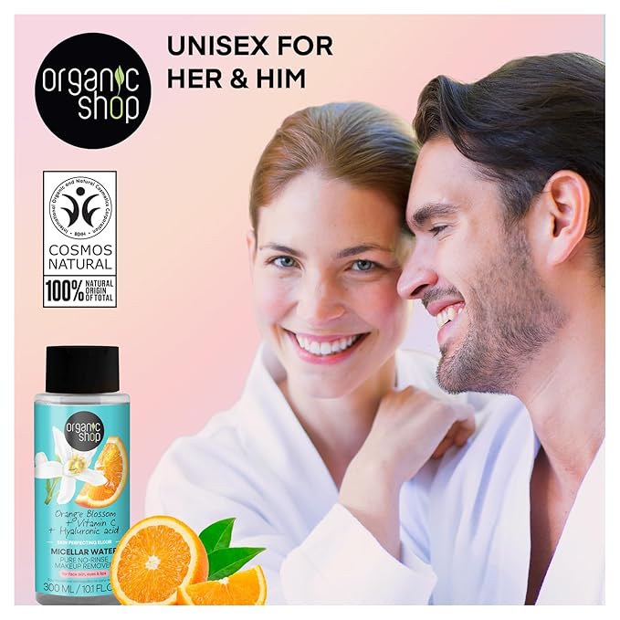 Organic Shop Micellar Water with Hyaluronic Acid & Vitamin C, Pure No-Rinse, Natural Hydrating Facial Cleanser - Organic Makeup Remover, For All Skin Types, Vegan, Cruelty Free. 300 ml