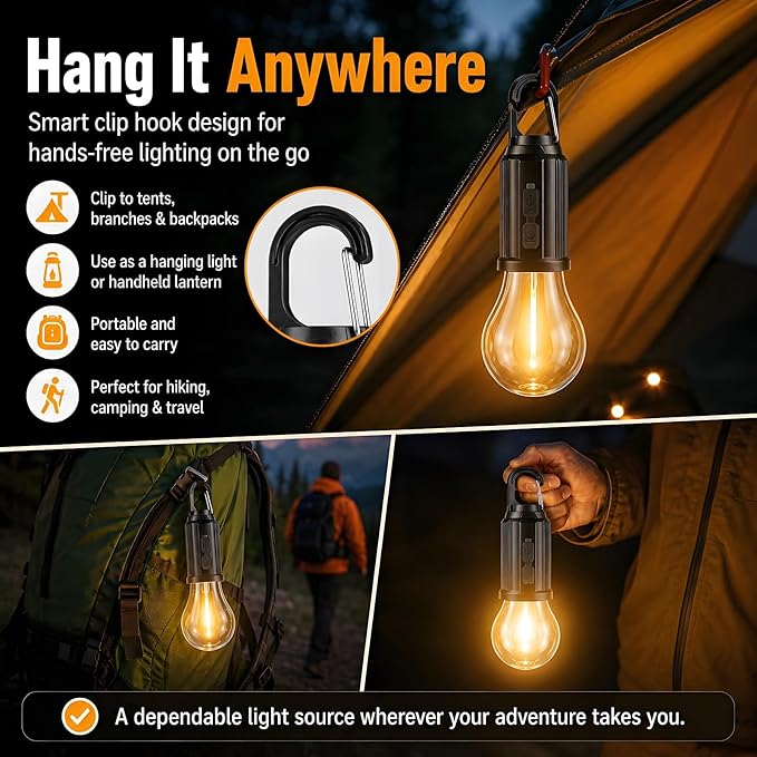 4-Pack Solar Camping Lantern, Portable LED Solar USB Rechargeable Lantern Flashlight Emergency Hanging Light Bulb for Indoor Outdoor Home Power Outages Hiking Hurricane (4)