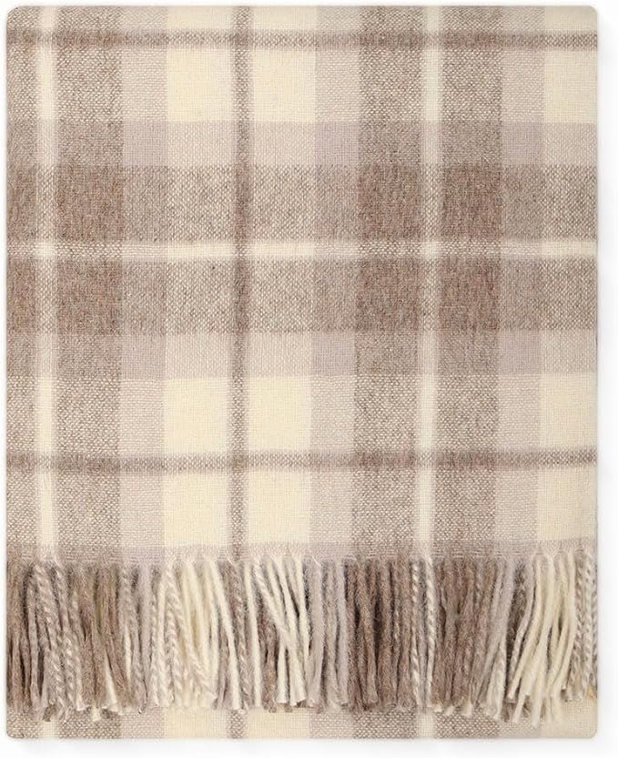 Superfine Alpaca Wool Throw Blanket - Lightweight Alpaca Merino Wool Throw Blankets | Soft Peruvian Alpaca Blanket Wool Blanket Scottish Design 70" x 60" (Beige/Ivory/Brown)