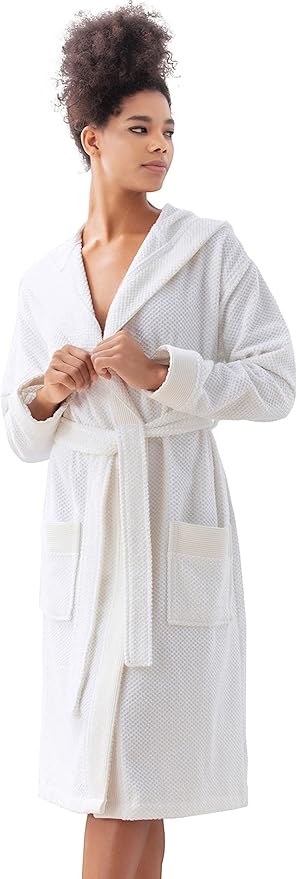 SEYANTE Turkish Cotton Bathrobe for Women - Organic GOTS Certified Terry Hooded Kimono Robe - Spa Quality Women's Cotton Robe