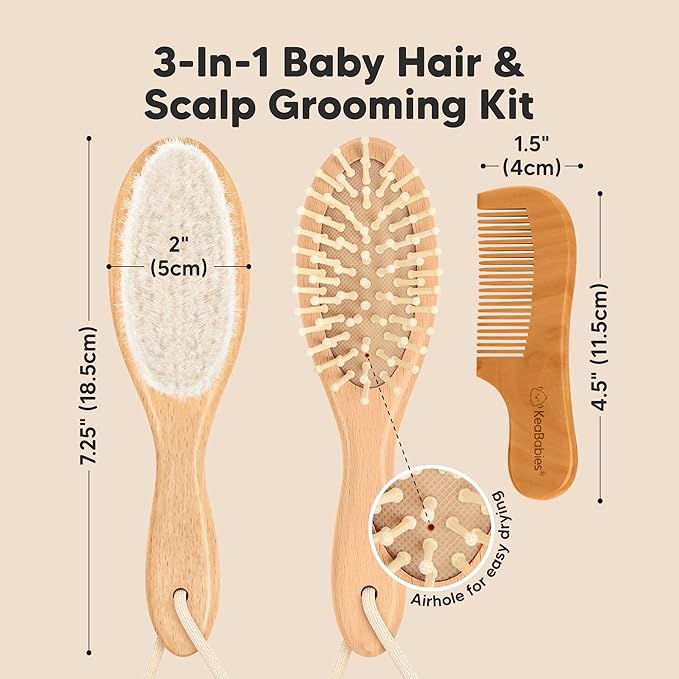 KeaBabies Baby Hooded Towel and Baby Hair Brush and Comb Set - Soft Bath Towels with Hood for Toddlers, Wooden Brush with Soft Goat Bristle for Girls, Boys, Toddlers