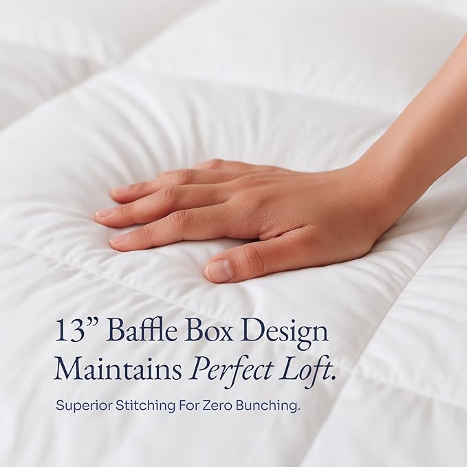 100% Organic Cotton Comforter/Duvet Insert, All-Season, Hypoallergenic, Luxurious Down Alternative, 400 Thread Count, Box-Stitch - King Size, White
