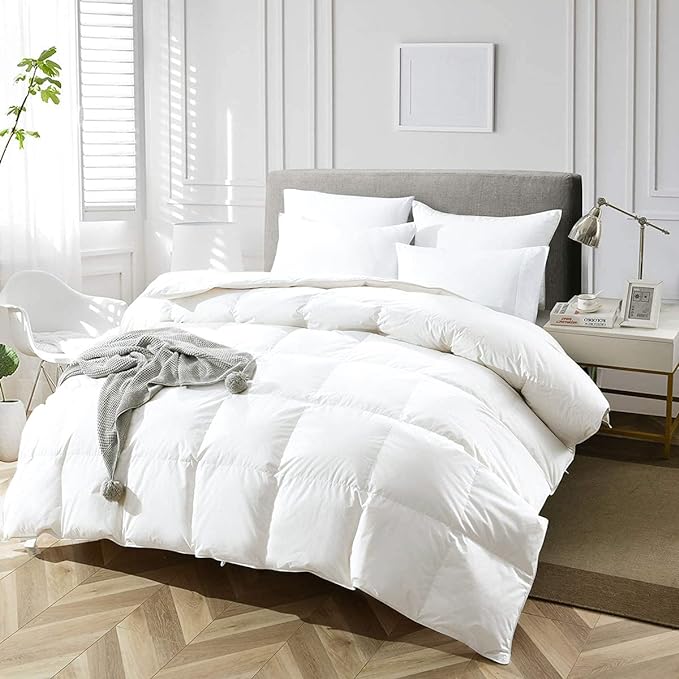 APSMILE California King Size Luxury Heavyweight Down Feather Fibers Comforter for Winter Colder Climates/Sleeper- 100% Organic Cotton, High FP Fluffy Thicker Duvet Inserts (Ivory White, 104x96)