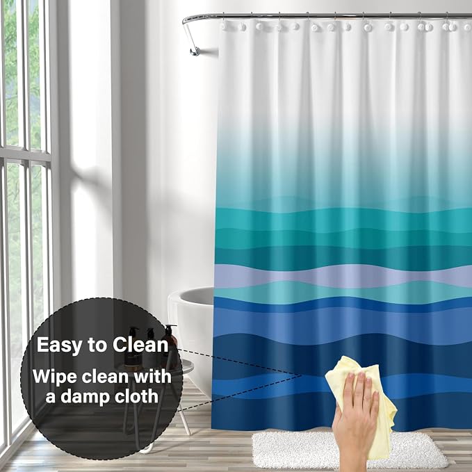 Plastic Shower Liner - Premium EVA 5G Shower Curtain Liner with Rustproof Grommets and 3 Weighted Magnets, Waterproof Shower Curtains for Bathroom (Gradual Wave, 72" x 72")