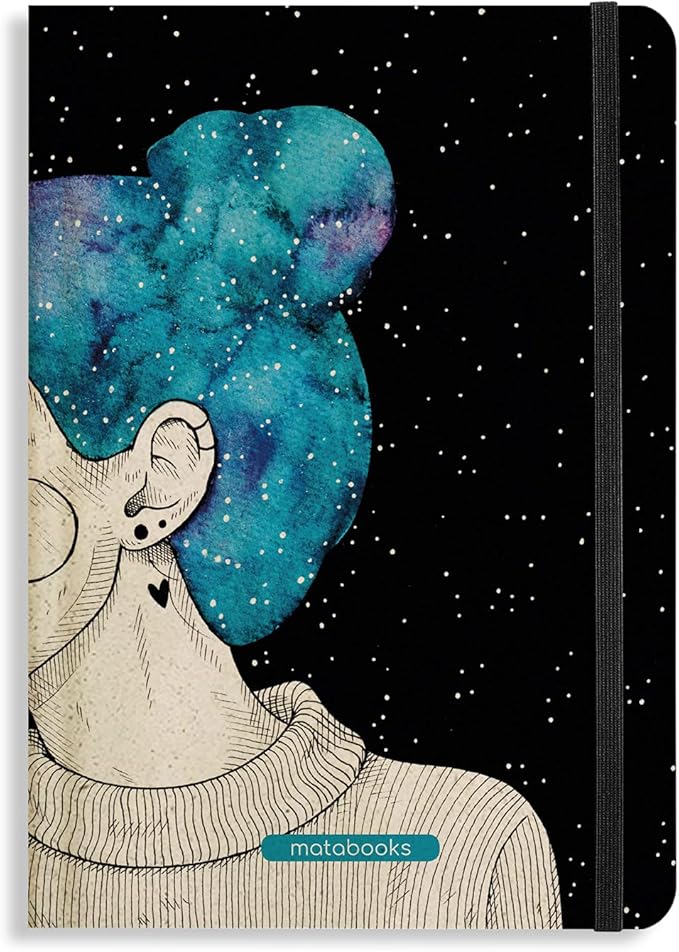 Sustainable and Vegan notebooks A5 in Sweet Grass Paper, Nari, 138 Pages, Nature, Handmade, Made in Germany (Blue Starry Sky (Lined))