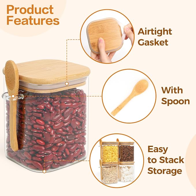 ComSaf 27oz&24oz Set of 13 Glass Storage Containers with Lids, Glass Jars with Bamboo Lids, Clear Food Storage Jar, Round Glass Canister, Pantry Organizers and Storage for Pasta Flour Coffee Bean