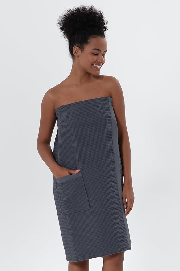 SEYANTE Women's Organic Waffle Spa Wrap, GOTS Certified 100% Turkish Cotton, Lightweight Bath Towel Wrap Adjustable Closure
