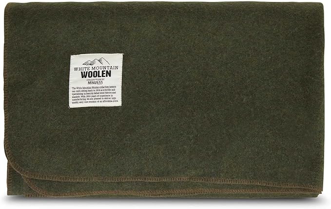 Lodge Twin Blanket - 80% Recycled Wool - Buffalo Plaid - Warm Throw Blanket - Thick - Washable - 65W x 90L - Olive Green