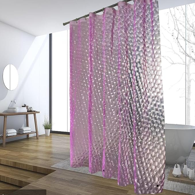 TIKABC Shower Curtain Liner, Eva Pink 4G Lightweight Shower Liner, Plastic Waterproof Shower Curtains, 72x72 inch with 12 Grommet Holes 3 Large Magnetic Weights