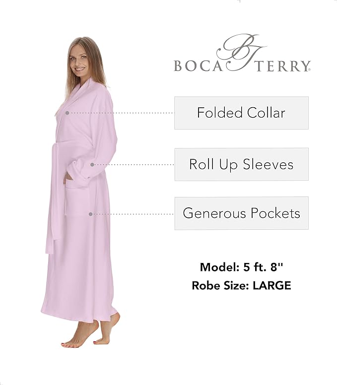 Boca Terry Women's Soft Waffle Knit Robe, Long Spa, Resort & Hotel Bathrobe, Luxury Bath Robe
