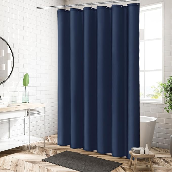 MitoVilla Navy Blue Fabric Shower Curtain Liner, Simple Shower Curtain or Liner for Modern Neutral Hotel Bathroom Decor, Waterproof Cloth & Machine Washable, 72" W x 72" H