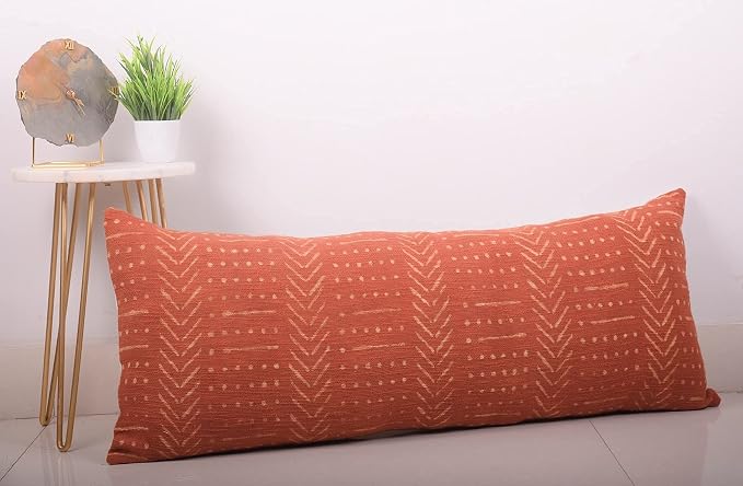 Trade Star Throw Pillow Case 100% Cotton Pillow Cover Mudcloth Lumbar Pillow Case Indian Handmade Bed Pillow Shams for Home Decor Large (Rust Snow 14X36 INCHES)