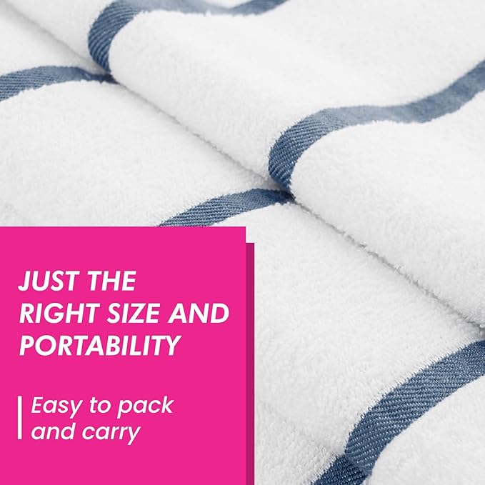 CASA COPENHAGEN Cabana Pool 4Pcs 100% Egyptian Cotton Large Designer Beach Towels Gift Set- White Indigo, 500GSM, 55"x27", 4 Beach Bath Towels (Box Pack, Set for Women & Men)