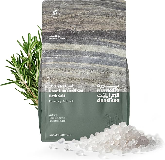 Dead Sea Salts for Soaking - Relaxing Salt Bath Soak for Body Rejuvenation - Natural Mineral Salts - Coarse Dead Sea Salt Bath Salts for Women & Men w/Rosemary Essential Oil (2.2lb)