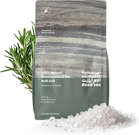 Dead Sea Salts for Soaking - Relaxing Salt Bath Soak for Body Rejuvenation - Natural Mineral Salts - Coarse Dead Sea Salt Bath Salts for Women & Men w/Rosemary Essential Oil (2.2lb)