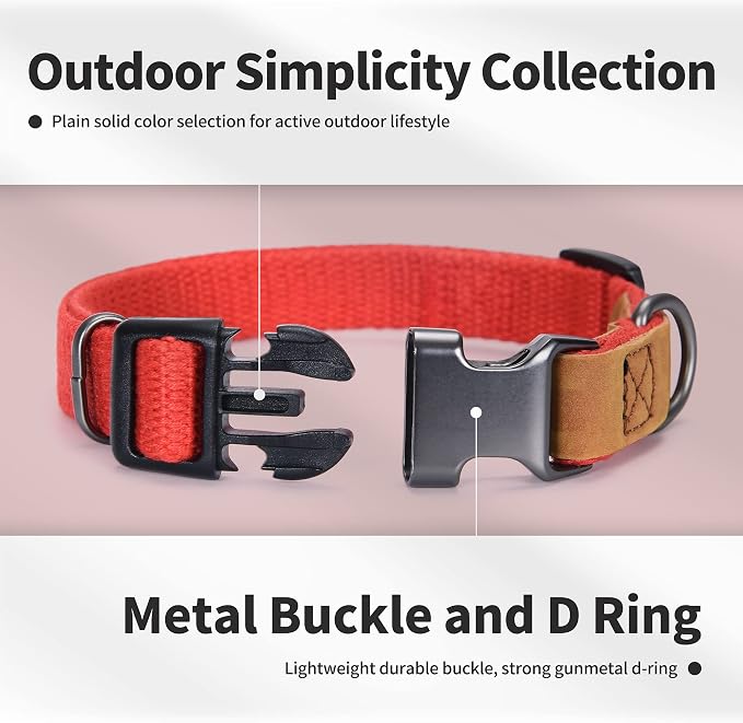 Mile High Life Genuine Leather Dog Collar, Soft Cotton Pet Collars with Heavy Metal Buckle for Small Large Dogs (Red, S Neck 11"-15")
