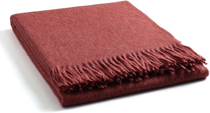 Superfine Alpaca Wool Throw Blanket - Lightweight Alpaca Merino Wool Throw Blankets for Using Indoors or Outdoors | Soft Peruvian Alpaca Blanket Wool Blanket Solid Color 72" x 60" (Red Rose)