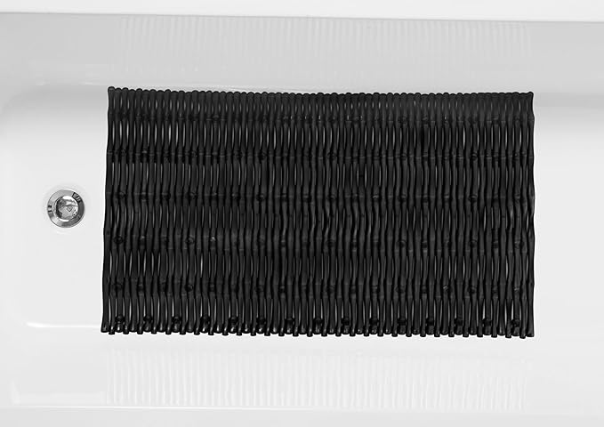 "Bamboo Non-Slip Bath Tub Mat - Non-Toxic - Safe, Clean, Machine-Washable, Superior Grip & Drainage - Non-Slip Bath Mat - Vinyl - for Smooth/Non-Textured Tubs Only - Opaque Black