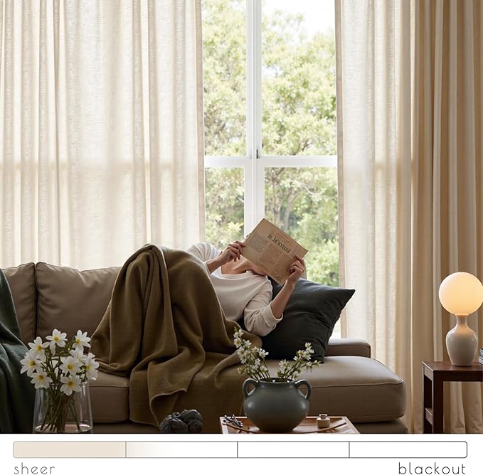 jinchan Beige Linen Blend Curtain 96 Inches Length 1 Panel for Bedroom Living Room, Floor to Ceiling 84 Inches Wide Natural Farmhouse Drape with Rod Pocket Back Tab (84W x 96L, Ecru)