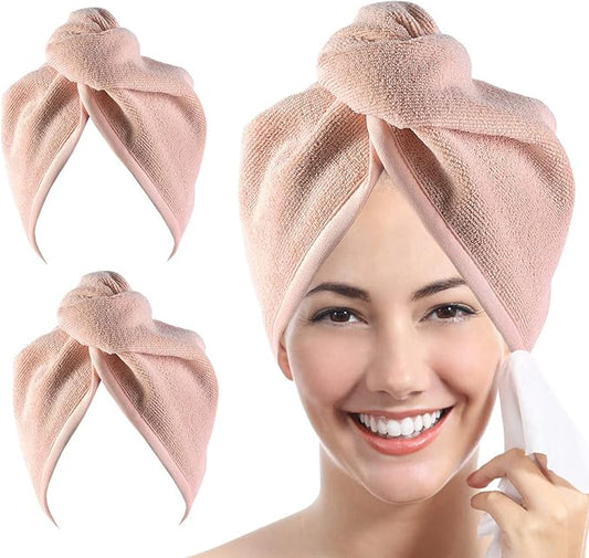 YoulerTex Microfiber Hair Towel Hairs Wrap: 2 Pack 10X26 Hair Dryer Towels for Women Absorbent Turban Twist Drying Shower Cap Curly Hairs Products for Hair's Care Accessories (Beige)