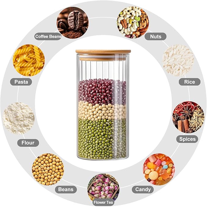 1.2L/40.58Oz 3 Pack Airtight Glass Storage Containers with Lids - Glass Food Storage Jars - Pantry Organizers and Storage for Flour Cereal Pasta