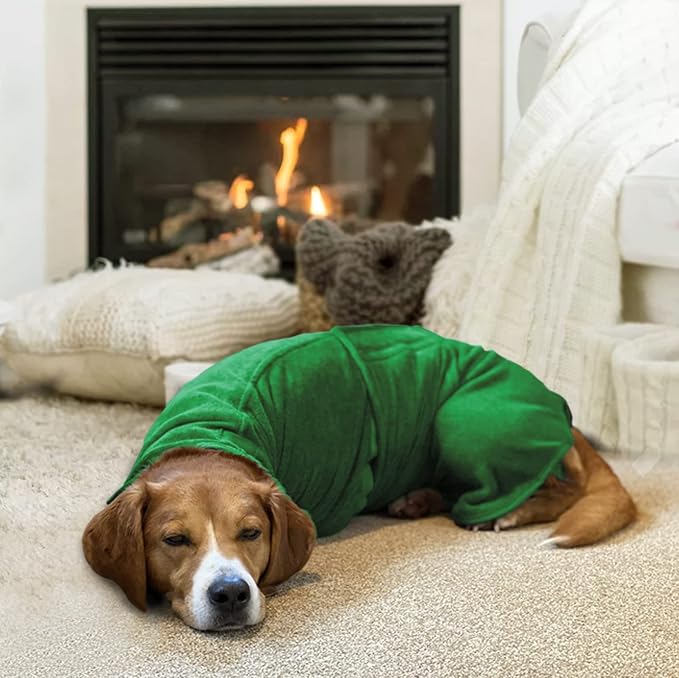 Geyecete Dog Drying Coat - Fast Drying Dog Bathrobe Towel - Microfibre Super Absorbent Pet Cat Bath Robe, Luxuriously Soft Green M