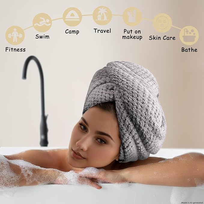 3 Pack Microfiber Hair Towel Wrap for Women, Fast Drying Hair Turban with Button, Anti-Frizz Large Hair Towel for All Hair Styles, Soft & Absorbent Hair Drying Towel