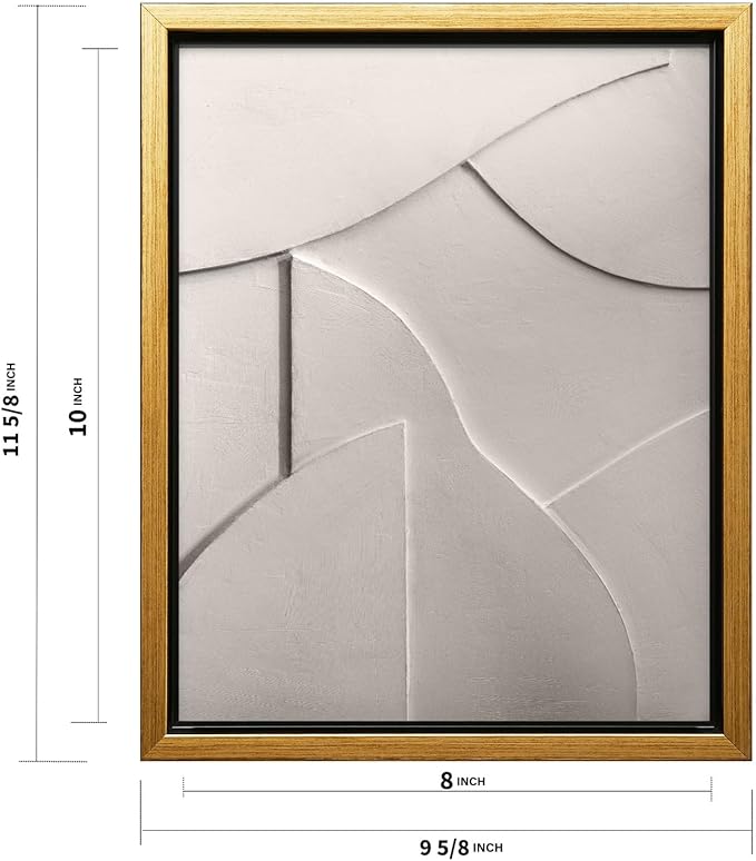 Monem Art Minimalist White Geometric Texture Print - Abstract Scandinavian Wall Art Poster - Wall Decor for Living Room, Bedroom or Office - 8x10 Gold Framed CANVAS Wall Art by Mareike Bohmer