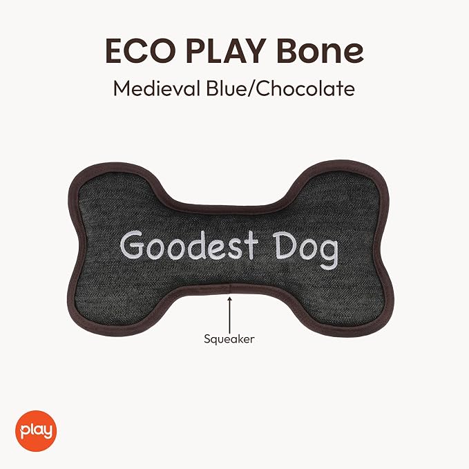 P.L.A.Y. Stuffed Dog Toys, ECO Bones - Extra Durable Squeaker Chew Toy, Great for Teething Puppies & Small, Medium, Large Dog Breeds - Machine Washable, Recycled Materials (Urban Denim, Medium)
