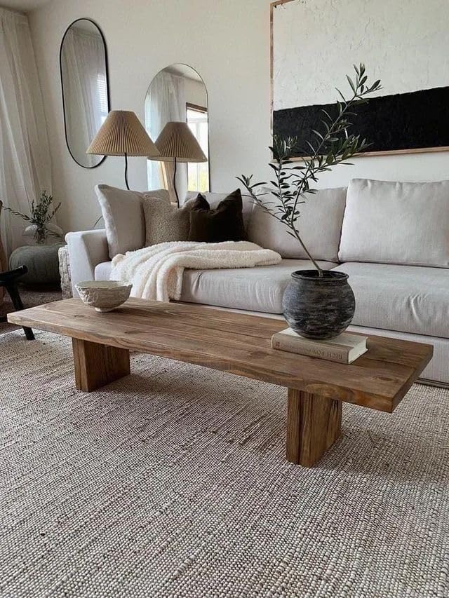 S & L Homes Jute Cotton Hand Woven Natural Farmhouse Area Rug for Living Room - Rustic Vintage Bohemian Décor - (6' x 9' Natural)