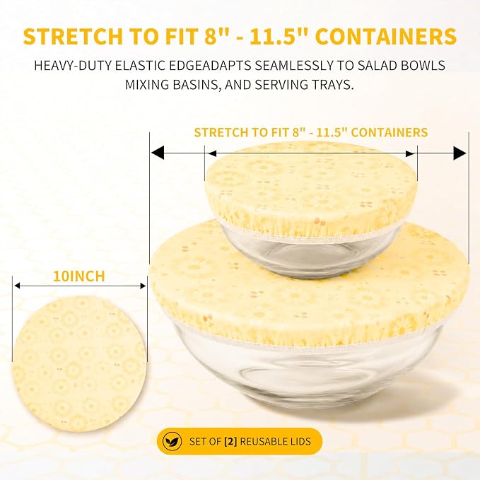 Reusable Bowl Covers Elastic, Beeswax Food Wraps for Sourdough Bread (Beige) | Shower Caps for Sourdough Bread Proofing, Washable Sustainable Cloth Covers for Kitchen Mixing Bowls, 2-Pack