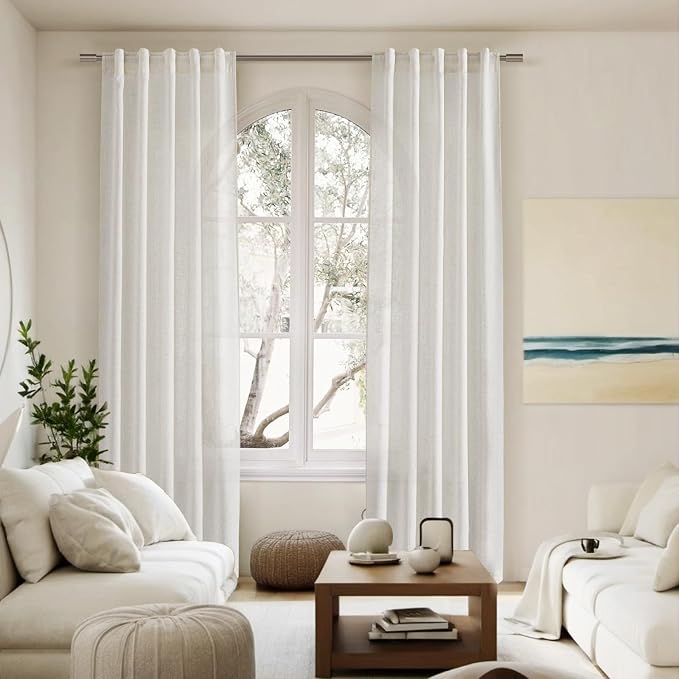 Cream Semi Sheer Linen Curtains 102 Inch Long Curtains Back Tab Rod Pocket 2 Panels Set Natural Elegant Living Room Decor Sunlight Filtering Solid Color Drapes for High Window 40x102