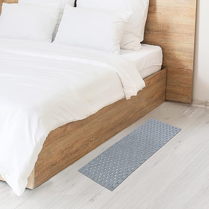 Bambo Bath Mat Bathroom Runner Long Large Rugs Floor Wood Shower Bathtub Waterproof Non Slip Accessories 16x48 Inch Easy to Clean, Grey,1 pc