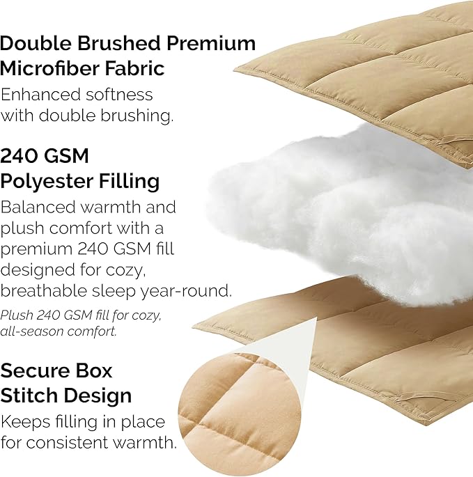Southshore Fine Living, Inc. Queen Size Comforter, Full Bed/Queen Down Alternative Comforter Only, Soft and Fluffy Bedding, Full Size All Season Comforters for Vacation Homes, Gold Comforters