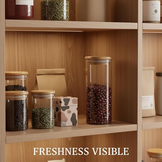 Borosilicate Glass Storage Jar with Bamboo Lid, Airtight Dry Food Canister for Kitchen Pantry & Countertop Organization