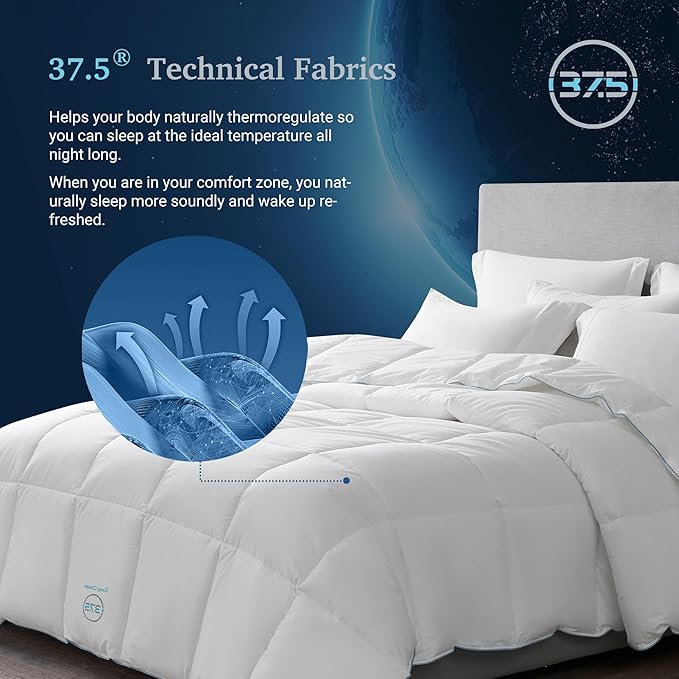 Sleep Climate Temperature Regulating Down Alternative Comforter 37.5® Technology 300 Thread Count Fabric All Season Lightweight Hypoallergenic Duvet Insert with 4 Corner Loops White - King 108" x 98"