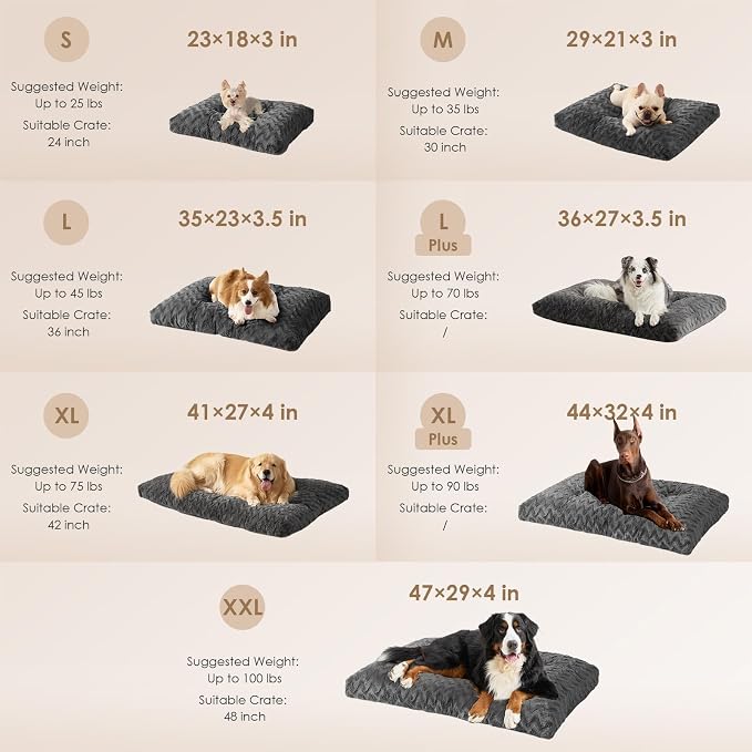 EHEYCIGA Washable Medium Dog Bed for Crate 29x21 Inch, Kennel Pad for Dogs Up to 35 lbs, Plush and Comfy Pet Sleeping Mat, Charcoal
