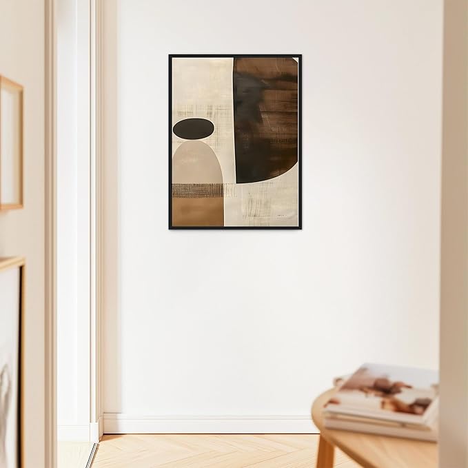 Moonow7 Earthy Geometric Wall Art Poster, Neutral Abstract Print for Living Room, Bedroom, Office, Entryway, Modern Minimalist Home Accent, Contemporary Decoration, Unframed Size 30x40 cm / 12x16″