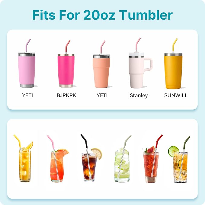20 oz Straight Metal Straws with Silicone Tip for 20 oz Tumbler | Stainless Steel Reusable Drinking Metal Straw for YETI, STANLEY, US Acrylio, BJPKPK, Simple Modern and so on