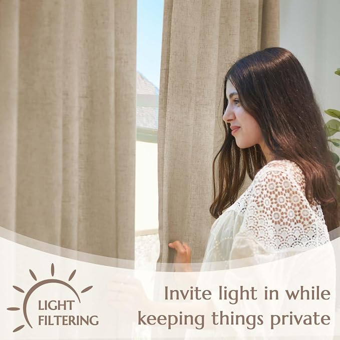 jinchan Linen Curtains with White Privacy Lining Taupe Lined Curtains 84 inch for Closet Small Window Living Room Bathroom Neutral Farmhouse Cottage Core Light Filtering Rod Pocket Back Tab 2 Panels