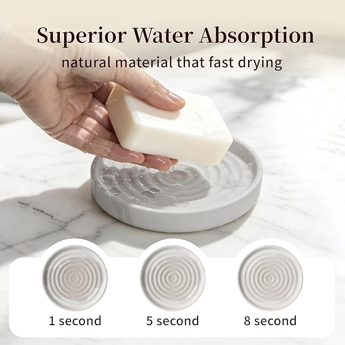 Diatomite Soap Holder 4.8 in Natural Diatomaceous Earth Absorbent Tray Quick Dry Water Ripple Soap Dish (Grey)