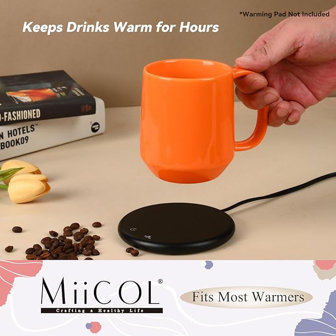 Miicol Ceramic Coffee Mug, 16 oz Large Coffee Cup, Tea Mug with Handle, Flat Bottom Mug for Men, Women, Office, Microwave and Dishwasher Safe, Multi-Color, Sun Orange